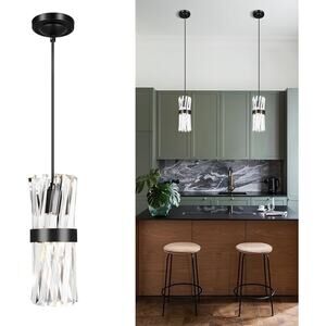 Ken & Ricky Crystal Pendant Light, Modern Black Adjustable Island Light, 1-pack
